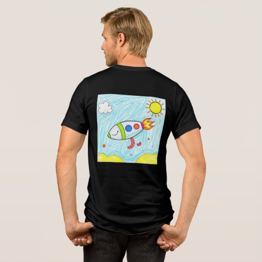 Kleurrijke Rocket Doodle Fun Space Art Tri-Blend Shirt (Achterkant volledig)