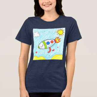 Kleurrijke Rocket Doodle Fun Space Art Tri-Blend Shirt