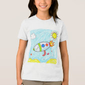 Kleurrijke Rocket Doodle Fun Space Art Tri-Blend Shirt (Voorkant)