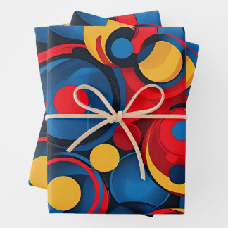 Kleurrijke rode, blauwe en gele cirkels inpakpapier vel