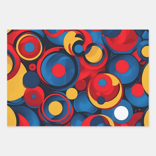 Kleurrijke rode, blauwe en gele cirkels inpakpapier vel (Voorkant)