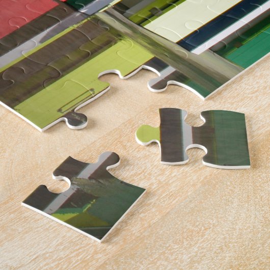 Kleurrijke rode blauwe gele strandhutten | cabine legpuzzel (Zijkant)