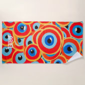 Kleurrijke Rode Blauwe Strandtowel met Boze Oog Strandlaken (Voorkant)