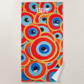 Kleurrijke Rode Blauwe Strandtowel met Boze Oog Strandlaken (Voorkant)