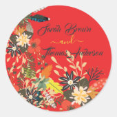 KLEURRIJKE RODE BLOEMBOHO RONDE STICKER (Voorkant)