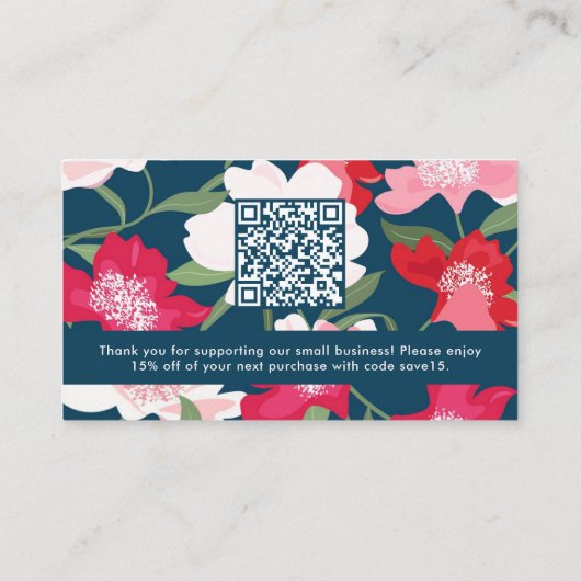 Kleurrijke Rode Bloemen Bedrijf Dank u QR Code Visitekaartje (Achterkant)