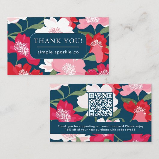 Kleurrijke Rode Bloemen Bedrijf Dank u QR Code Visitekaartje (Voorkant / Achterkant)