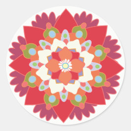 Kleurrijke Rode Bloemen Lotus Mandala Flower Stick Ronde Sticker