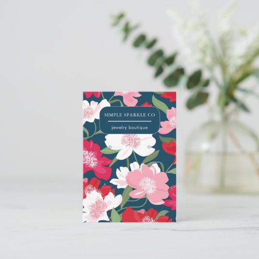 Kleurrijke Rode Bloemen Patroon Oorbel Display Kaa Visitekaartje (Staand voorkant)