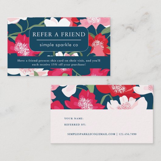 Kleurrijke rode bloemen verwijzen naar een vriend  aanbevelingskaartje (Voorkant / Achterkant)