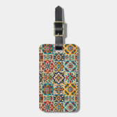 Kleurrijke Rode Blues en Mexicaanse Tegels Geperso Bagagelabel (Voorkant verticaal)