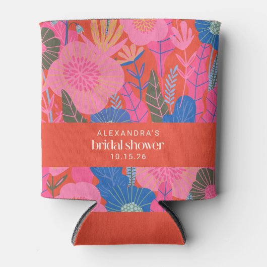 Kleurrijke Rode Boho Bloemige Aangepaste Bruidsdou Blikjeskoeler (Voorkant)