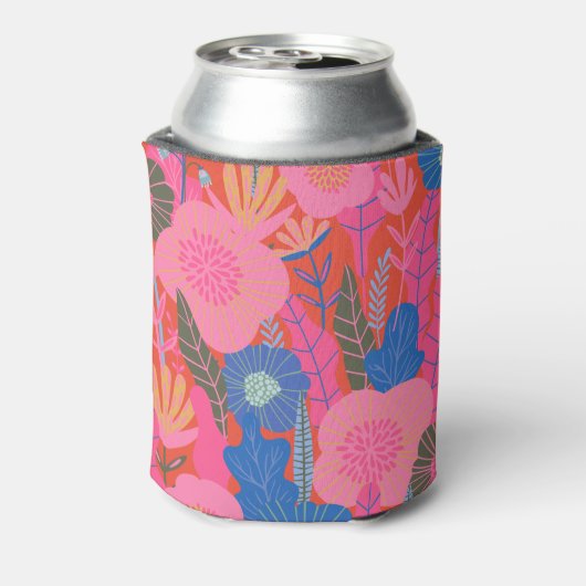 Kleurrijke Rode Boho Bloemige Aangepaste Bruidsdou Blikjeskoeler (Blikje Achterkant)