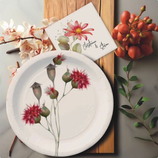 Kleurrijke rode distel Wildflower Waterverf Bloeme Papieren Bordje