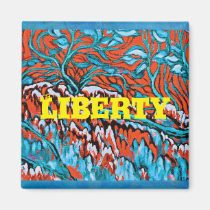 Kleurrijke rode en blauwe magische bossen magneet