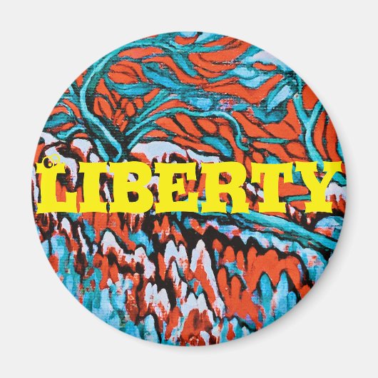 Kleurrijke rode en blauwe magische bossen magneet (Voorkant)