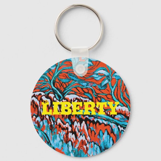 Kleurrijke rode en blauwe magische bossen sleutelhanger (Voorkant)