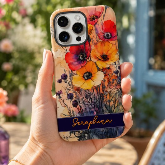 Kleurrijke Rode en Gele Wilde Bloem Gepersonalisee Case-Mate iPhone Case