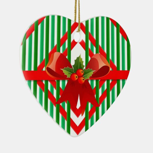 Kleurrijke rode en groene kerstboog retro keramisch ornament (Rechts)