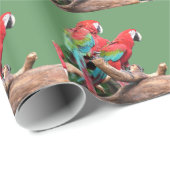 Kleurrijke rode en groene papegaaien vakantie Kers Cadeaupapier (Rol Hoek)