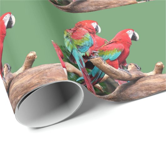 Kleurrijke rode en groene papegaaien vakantie Kers Cadeaupapier (Rol Hoek)