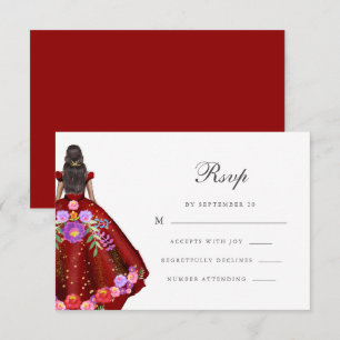 Kleurrijke Rode Fiesta Bloemenkalligrafie Quincean RSVP Kaartje
