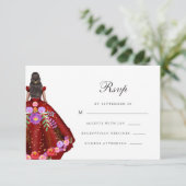 Kleurrijke Rode Fiesta Bloemenkalligrafie Quincean RSVP Kaartje (Staand voorkant)