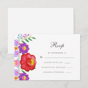 Kleurrijke Rode Fiesta Bloemenkalligrafie Quincean RSVP Kaartje