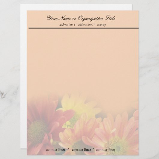 kleurrijke rode, gele, oranje dagbloemen bruiloft briefhoofd (Voorkant / Achterkant)