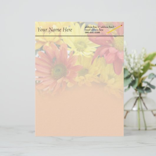 kleurrijke rode, gele, oranje dagbloemen bruiloft briefhoofd ontwerp (Staand voorkant)