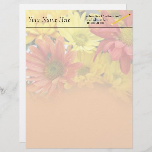 kleurrijke rode, gele, oranje dagbloemen bruiloft briefhoofd ontwerp (Voorkant / Achterkant)