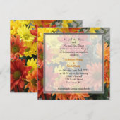 Kleurrijke rode, gele, oranje dagbloemen bruiloft kaart (Voorkant / Achterkant)