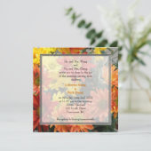 Kleurrijke rode, gele, oranje dagbloemen bruiloft kaart (Staand voorkant)