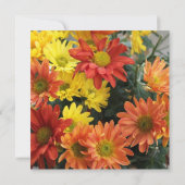Kleurrijke rode, gele, oranje dagbloemen bruiloft kaart (Achterkant)