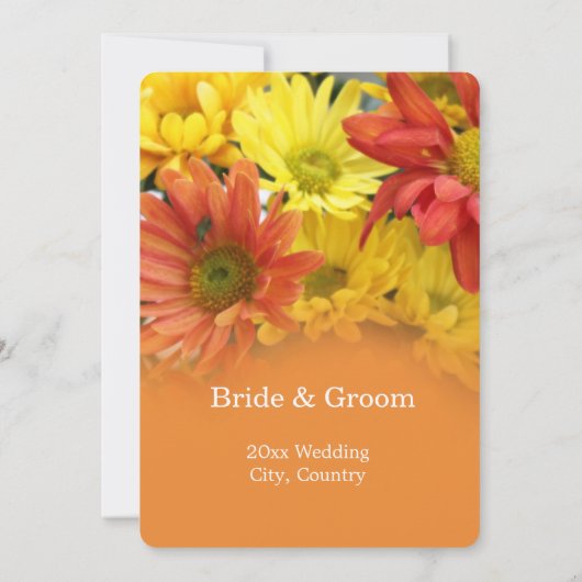 Kleurrijke rode, gele, oranje, melkachtige bruilof kaart (Achterkant)