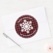 Kleurrijke rode geruite Kerstcadeaubijsl sticker (Envelop)