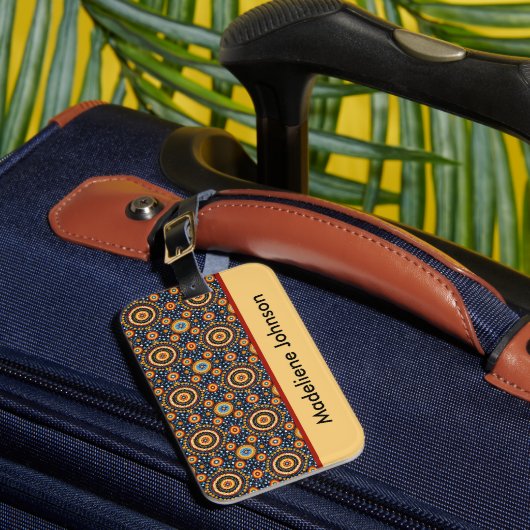 Kleurrijke Rode Gouden Blauwe Stamcirkels Geometri Bagagelabel (Voorkant Insitu 1)