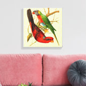 Kleurrijke rode & groene papegaaien illustratie canvas afdruk (Insitu (Woonkamer))