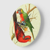 Kleurrijke  rode & groene papegaaien illustratie grote klok (Hoek)