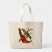 Kleurrijke  rode & groene papegaaien illustratie grote tote bag (Achterkant)