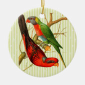 Kleurrijke  rode & groene papegaaien illustratie keramisch ornament (Voorkant)