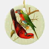 Kleurrijke  rode & groene papegaaien illustratie keramisch ornament (Achterkant)