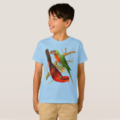 Kleurrijke  rode & groene papegaaien illustratie t-shirt (Voorkant volledig)