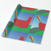 Kleurrijke Rode Haan met Regenboogstaart op Heuvel Cadeaupapier (Uitgerold)