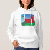 Kleurrijke Rode Haan met Regenboogstaart op Heuvel Hoodie (Voorkant)