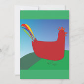 Kleurrijke Rode Haan met Regenboogstaart op Heuvel Kaart (Voorkant)