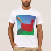 Kleurrijke Rode Haan met Regenboogstaart op Heuvel T-shirt (Voorkant)