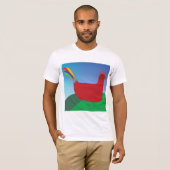 Kleurrijke Rode Haan met Regenboogstaart op Heuvel T-shirt (Voorkant volledig)