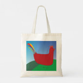 Kleurrijke Rode Haan met Regenboogstaart op Heuvel Tote Bag (Achterkant)