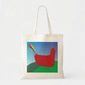 Kleurrijke Rode Haan met Regenboogstaart op Heuvel Tote Bag (Voorkant)